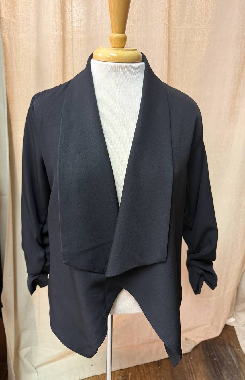 NEW BLU PEPPER women's drape front jacket in blue